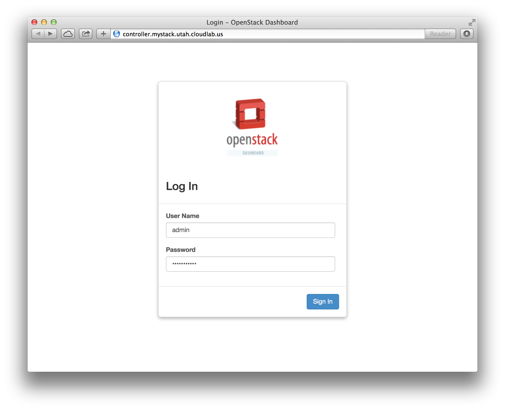 OpenStack Login Page