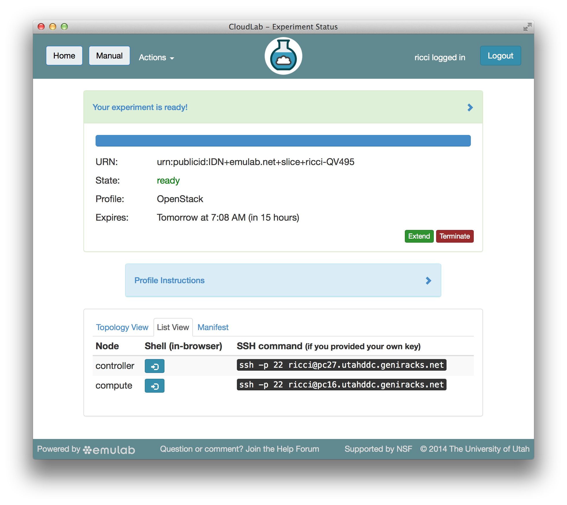 CloudLab Instantiated Experiment